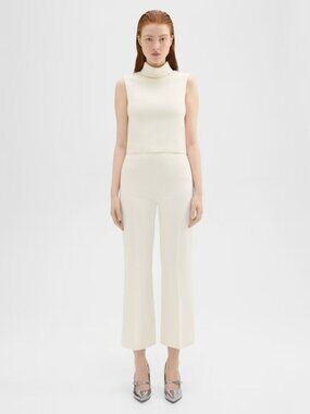 THEORY Rabeanie KB Mod Knit Ivory Neoprene Cropped Flare Trousers Pants, Size 4